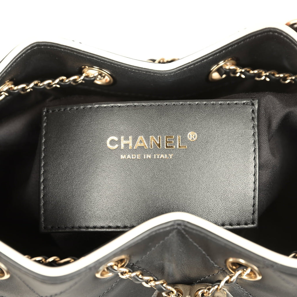 Small 25 Hobo Bag Black and White Calfskin Light Gold Hardware