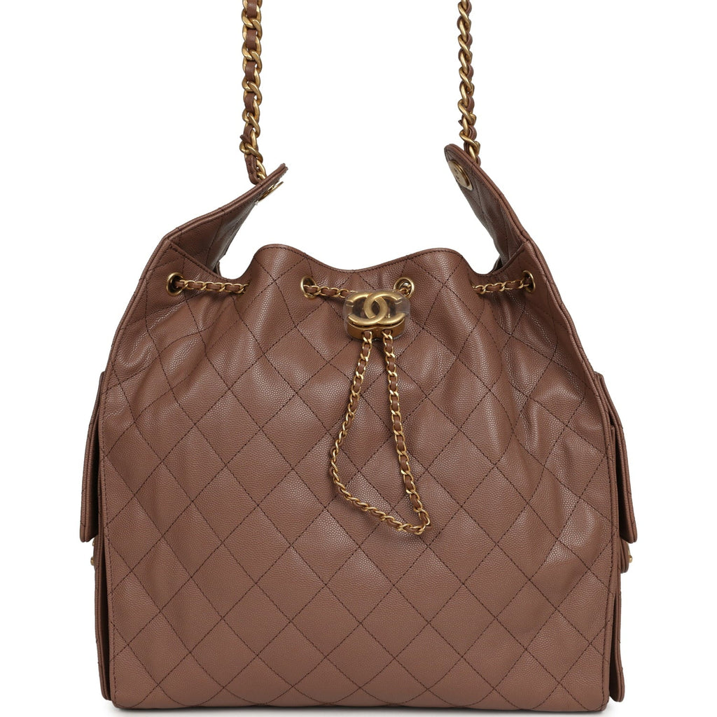 Medium 25 Hobo Bag Brown Caviar Antique Gold Hardware