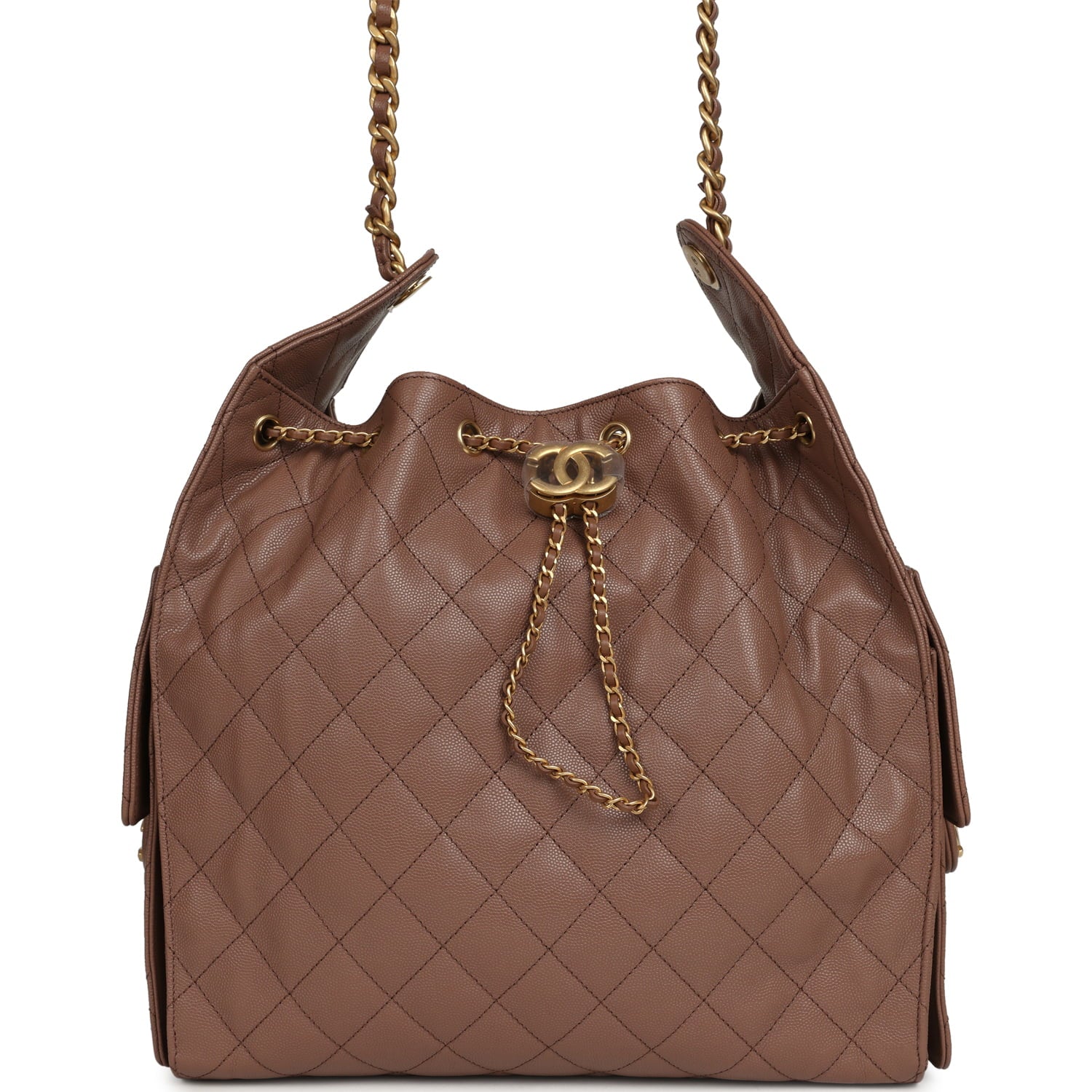 Medium 25 Hobo Bag Brown Caviar Antique Gold Hardware