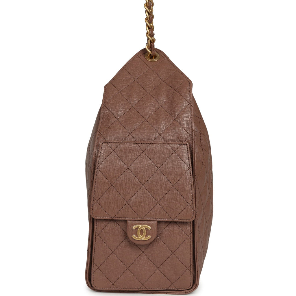 Medium 25 Hobo Bag Brown Caviar Antique Gold Hardware