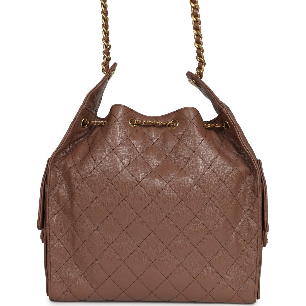 Medium 25 Hobo Bag Brown Caviar Antique Gold Hardware
