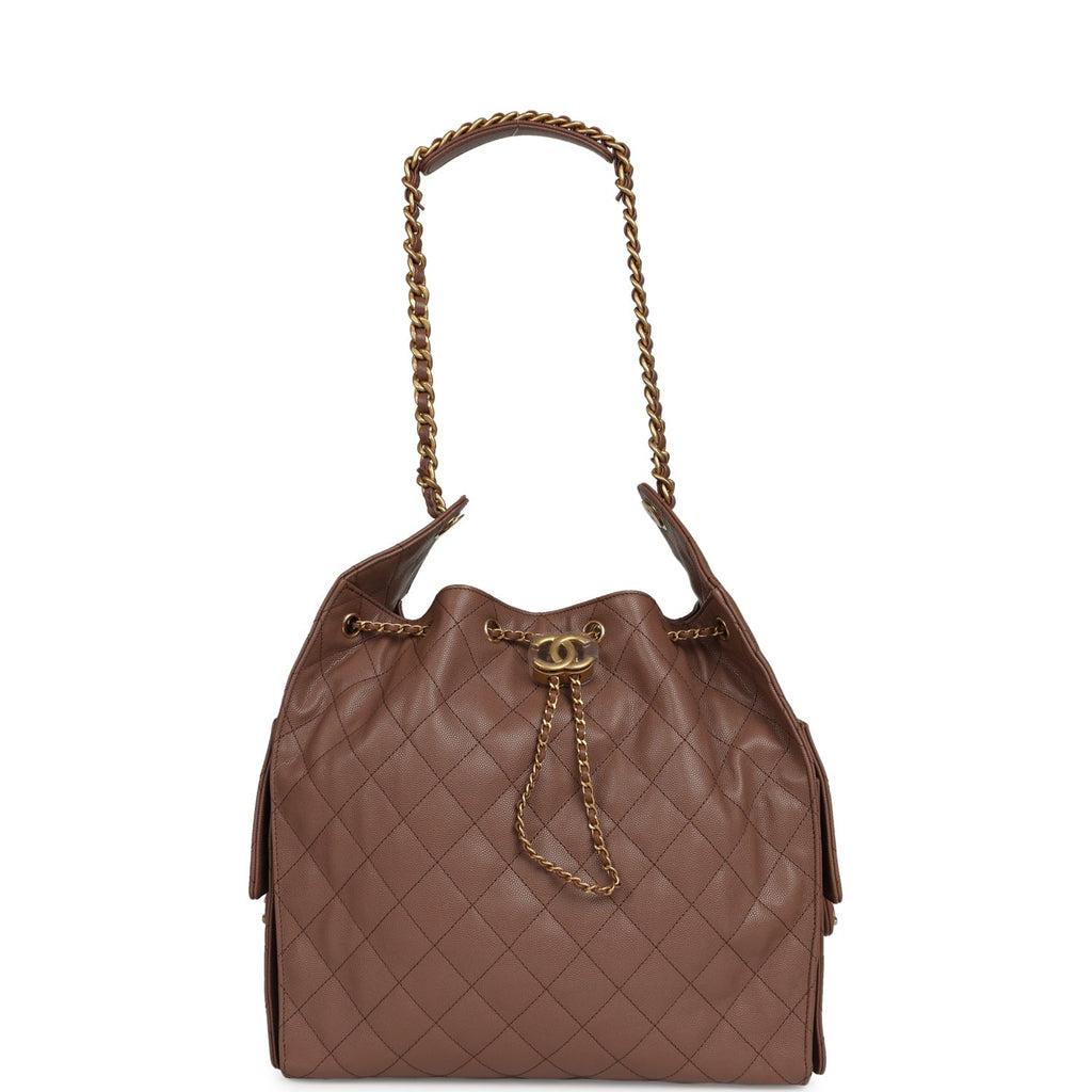 Medium 25 Hobo Bag Brown Caviar Antique Gold Hardware