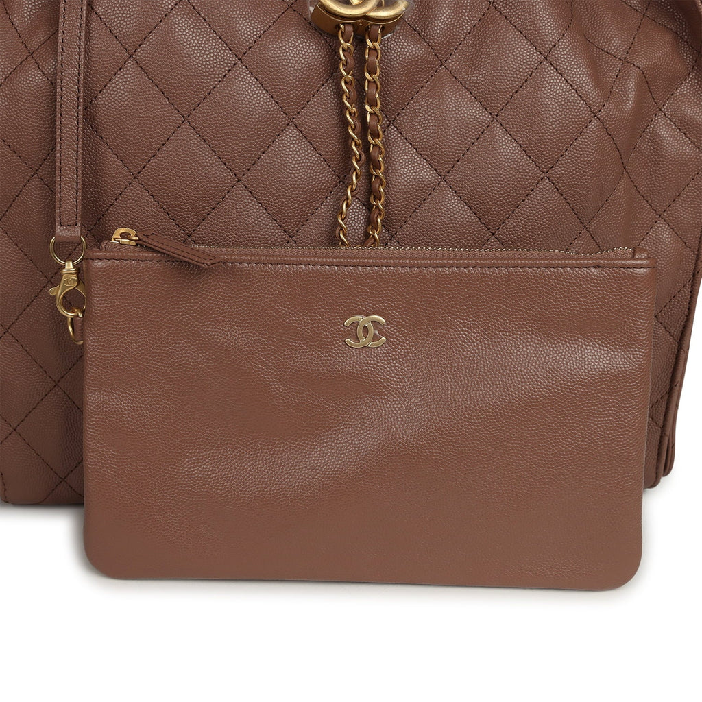 Medium 25 Hobo Bag Brown Caviar Antique Gold Hardware