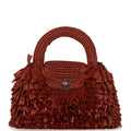 Small Fringe Kelly Dark Red Raffia Wood and Light Gold Hardware