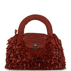 Small Fringe Kelly Dark Red Raffia Wood and Light Gold Hardware