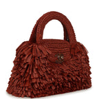 Small Fringe Kelly Dark Red Raffia Wood and Light Gold Hardware