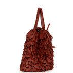 Small Fringe Kelly Dark Red Raffia Wood and Light Gold Hardware