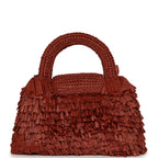 Small Fringe Kelly Dark Red Raffia Wood and Light Gold Hardware