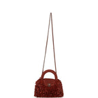 Small Fringe Kelly Dark Red Raffia Wood and Light Gold Hardware