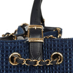 Small Coco Base Hobo Bag Blue Denim Tweed and Navy Blue Shiny Lambskin Gold Hardware