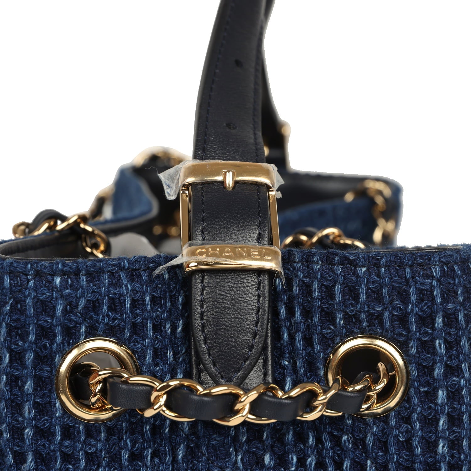 Small Coco Base Hobo Bag Blue Denim Tweed and Navy Blue Shiny Lambskin Gold Hardware