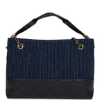Small Coco Base Hobo Bag Blue Denim Tweed and Navy Blue Shiny Lambskin Gold Hardware