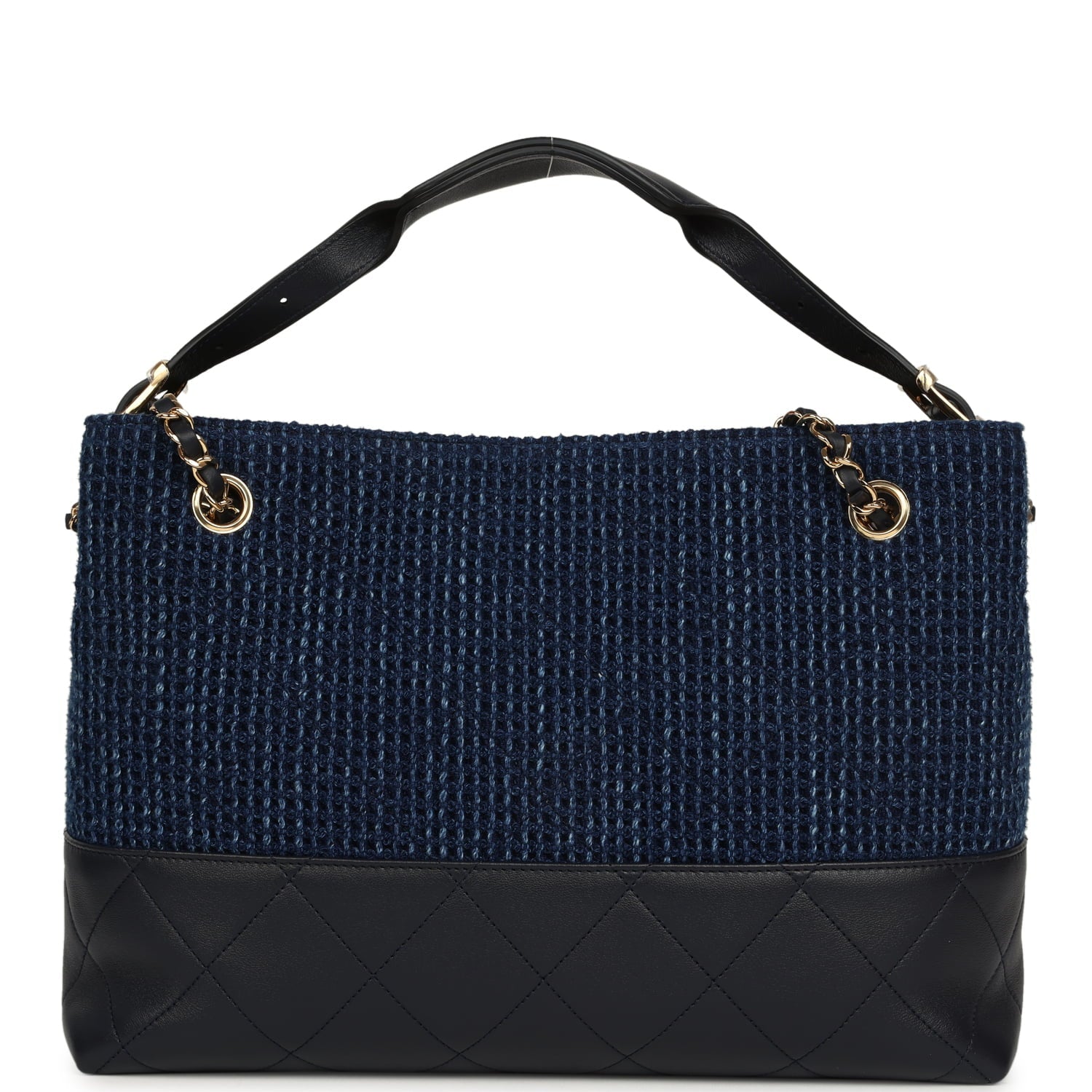Small Coco Base Hobo Bag Blue Denim Tweed and Navy Blue Shiny Lambskin Gold Hardware