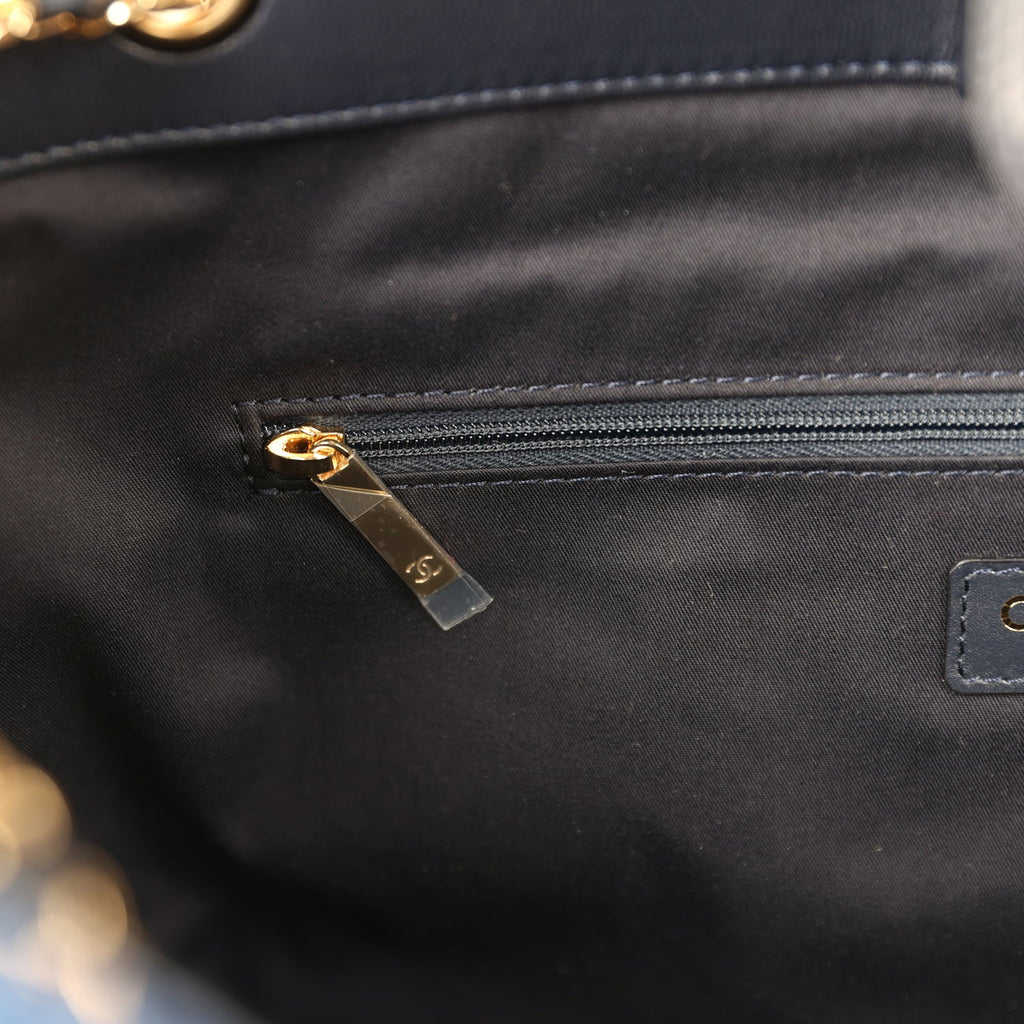 Small Coco Base Hobo Bag Blue Denim Tweed and Navy Blue Shiny Lambskin Gold Hardware