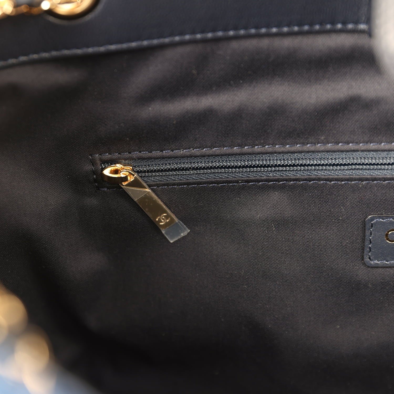 Small Coco Base Hobo Bag Blue Denim Tweed and Navy Blue Shiny Lambskin Gold Hardware