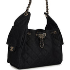 Small 25 Hobo Bag Dark Blue Denim Light Gold Hardware