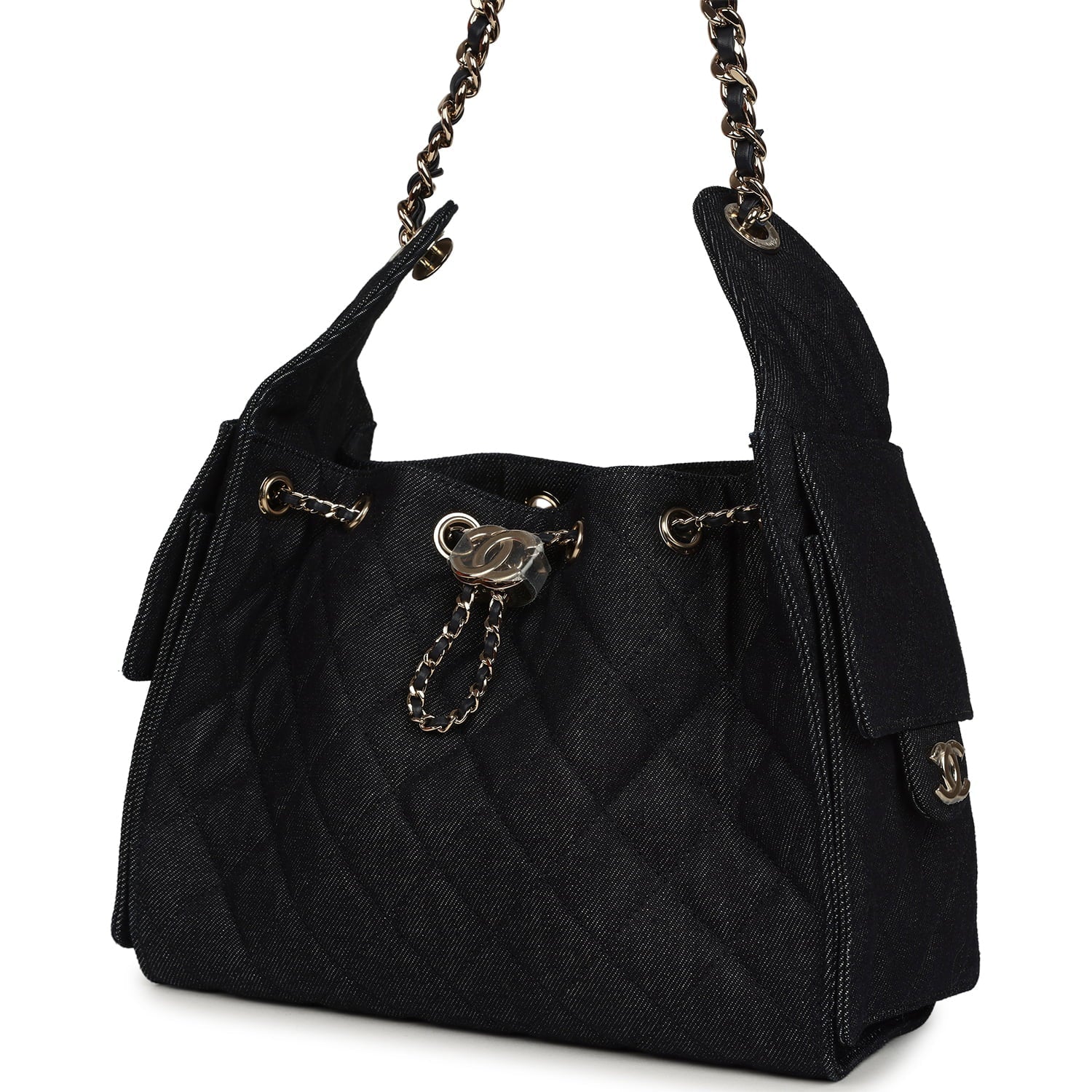 Small 25 Hobo Bag Dark Blue Denim Light Gold Hardware