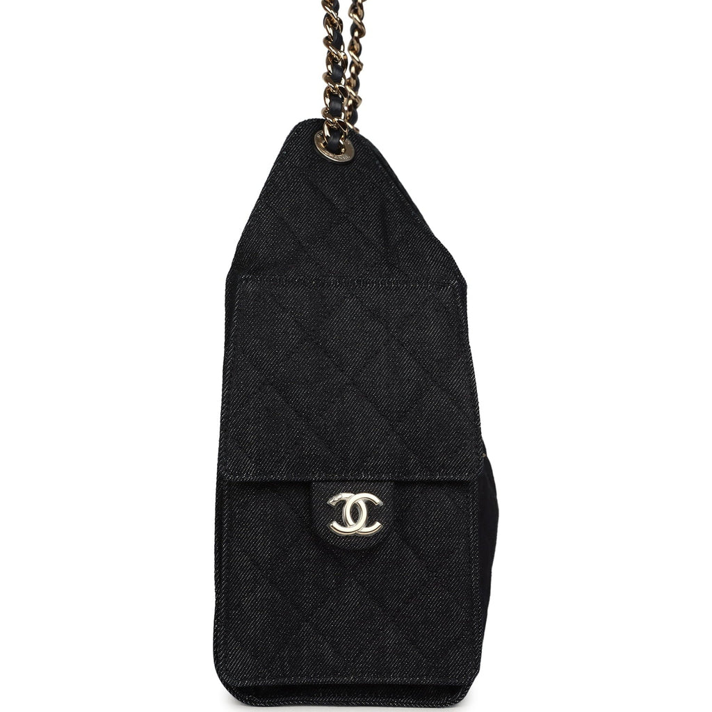 Small 25 Hobo Bag Dark Blue Denim Light Gold Hardware