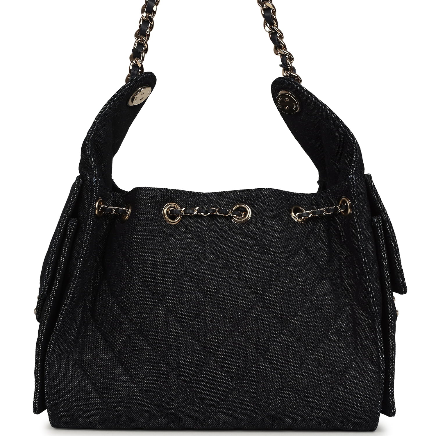 Small 25 Hobo Bag Dark Blue Denim Light Gold Hardware