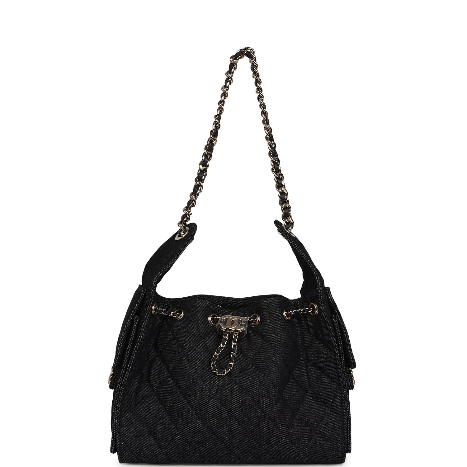 Small 25 Hobo Bag Dark Blue Denim Light Gold Hardware