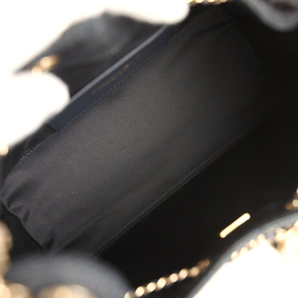 Small 25 Hobo Bag Dark Blue Denim Light Gold Hardware