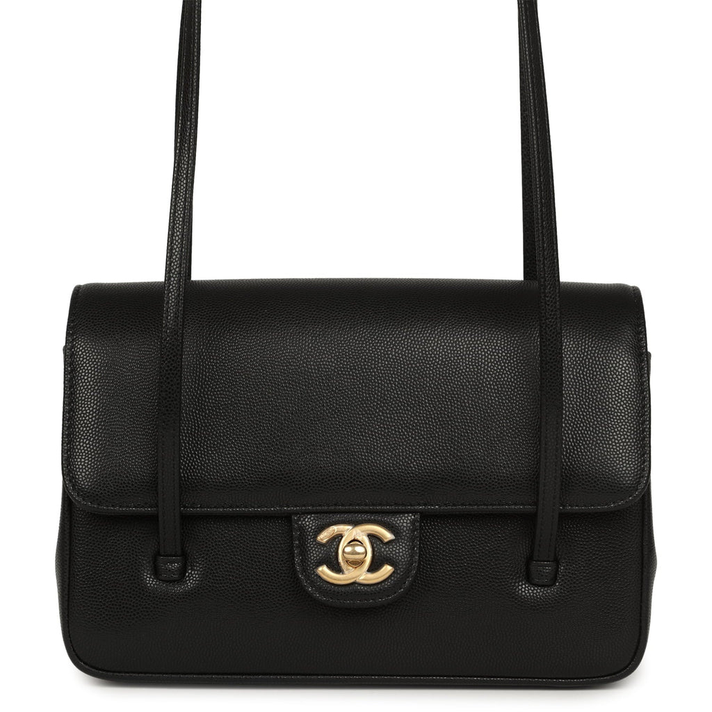 Small Preppy Coco Flap Bag Black Shiny Caviar Brushed Gold Hardware