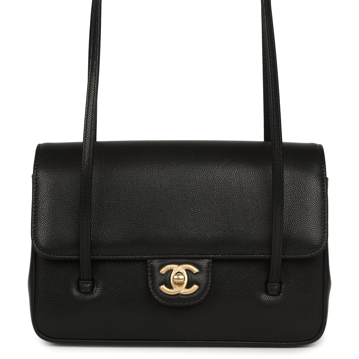 Small Preppy Coco Flap Bag Black Shiny Caviar Brushed Gold Hardware