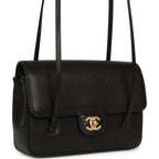 Small Preppy Coco Flap Bag Black Shiny Caviar Brushed Gold Hardware