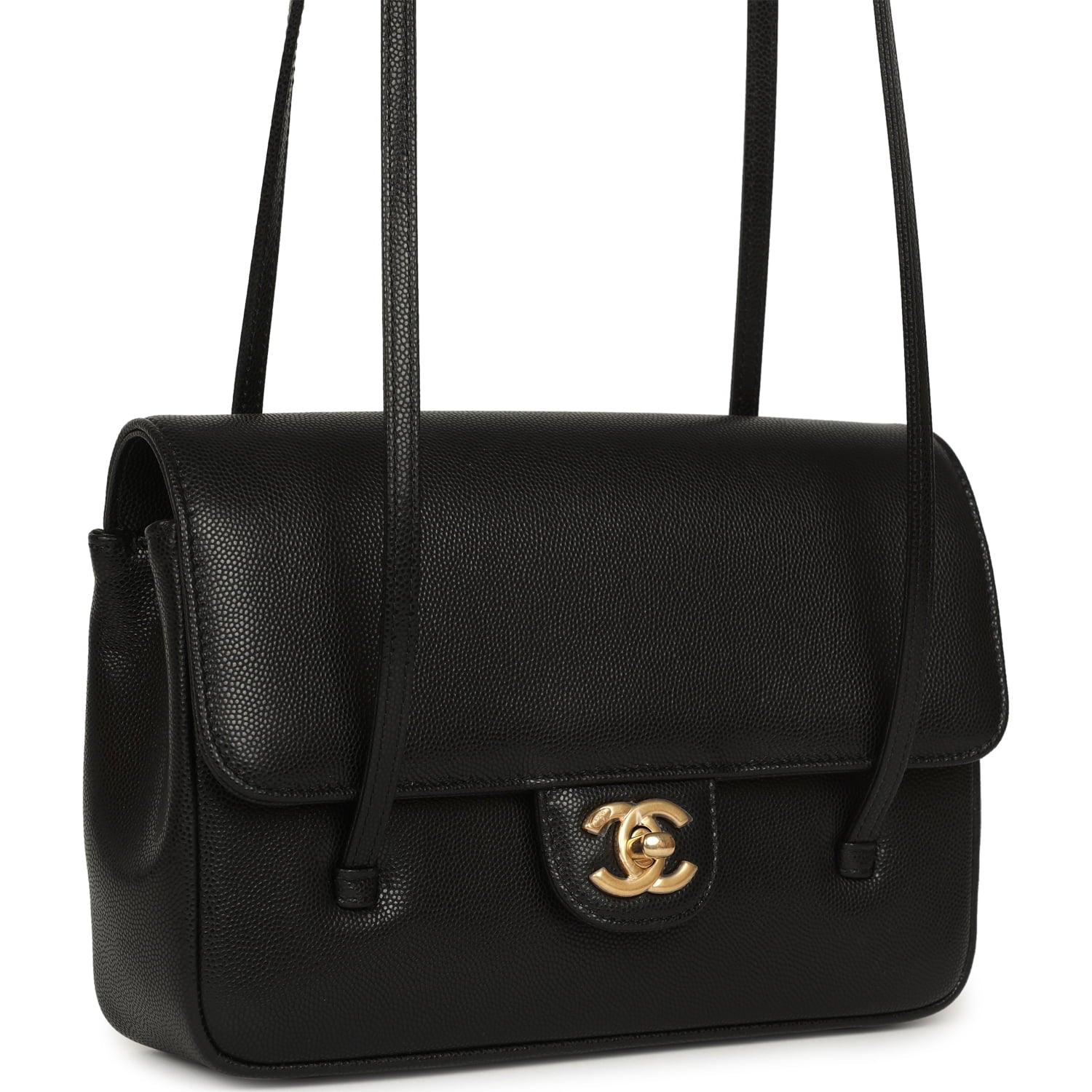 Small Preppy Coco Flap Bag Black Shiny Caviar Brushed Gold Hardware