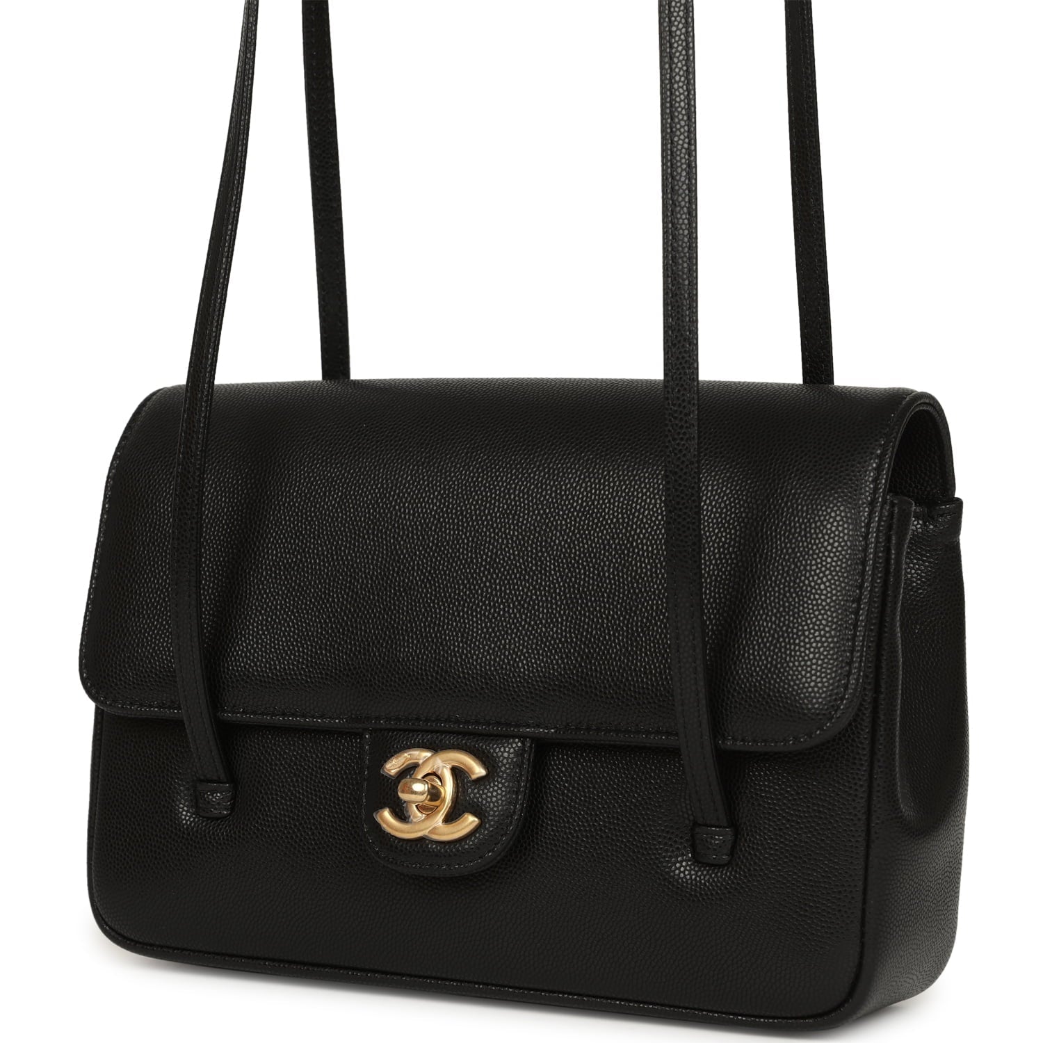 Small Preppy Coco Flap Bag Black Shiny Caviar Brushed Gold Hardware