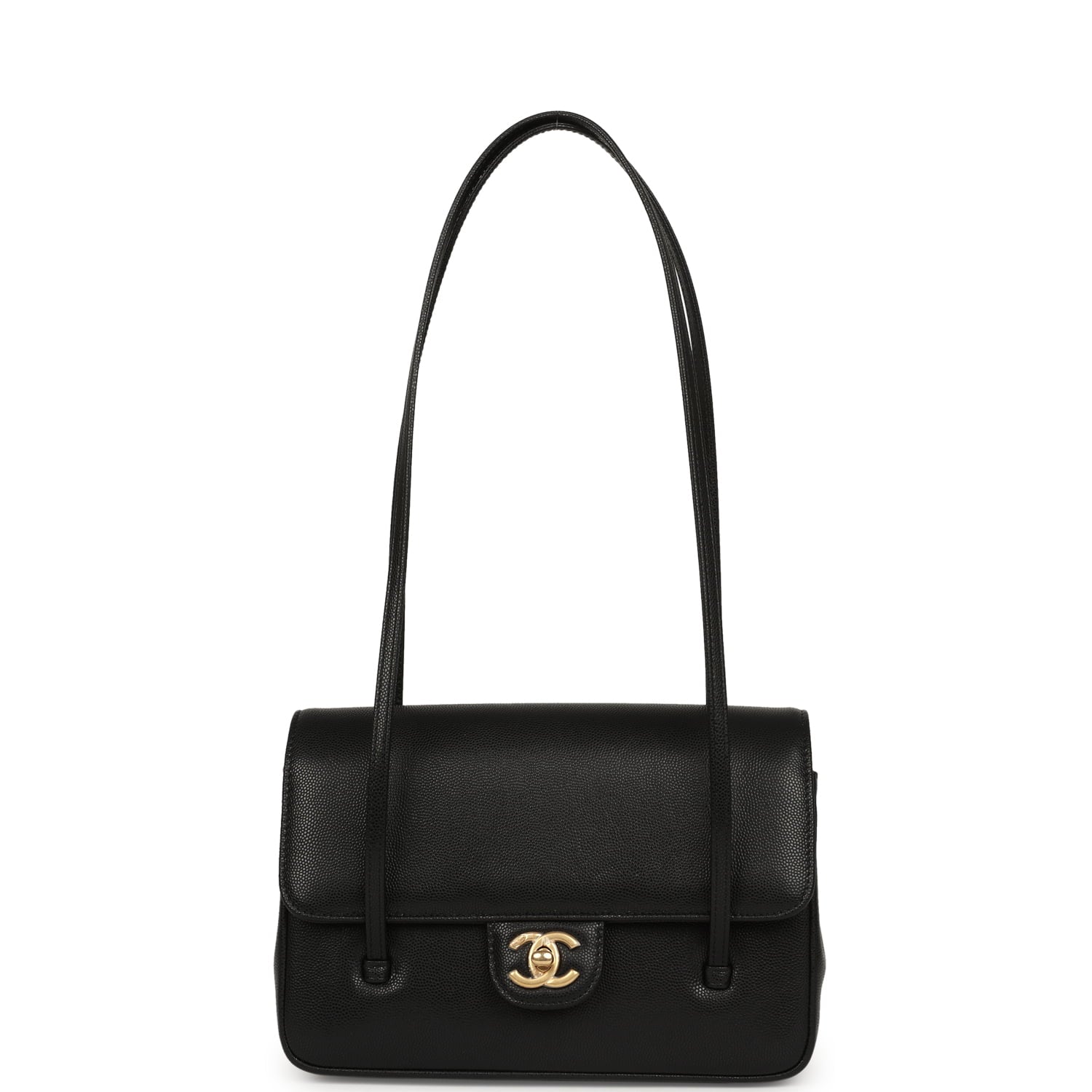 Small Preppy Coco Flap Bag Black Shiny Caviar Brushed Gold Hardware