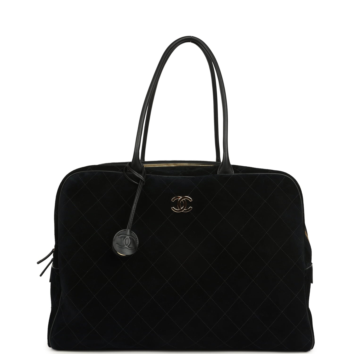 Maxi "Perfect Bowling" Bag Black Suede Gold Hardware