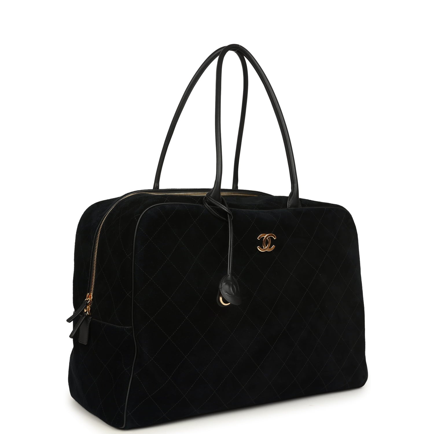 Maxi "Perfect Bowling" Bag Black Suede Gold Hardware