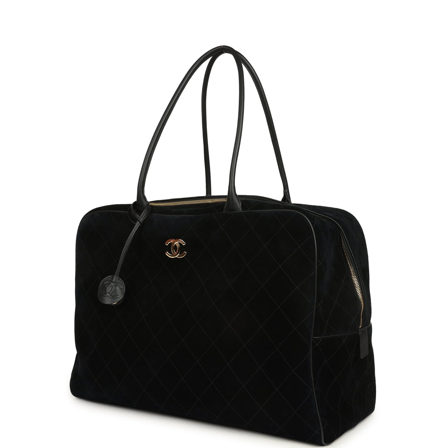 Maxi "Perfect Bowling" Bag Black Suede Gold Hardware