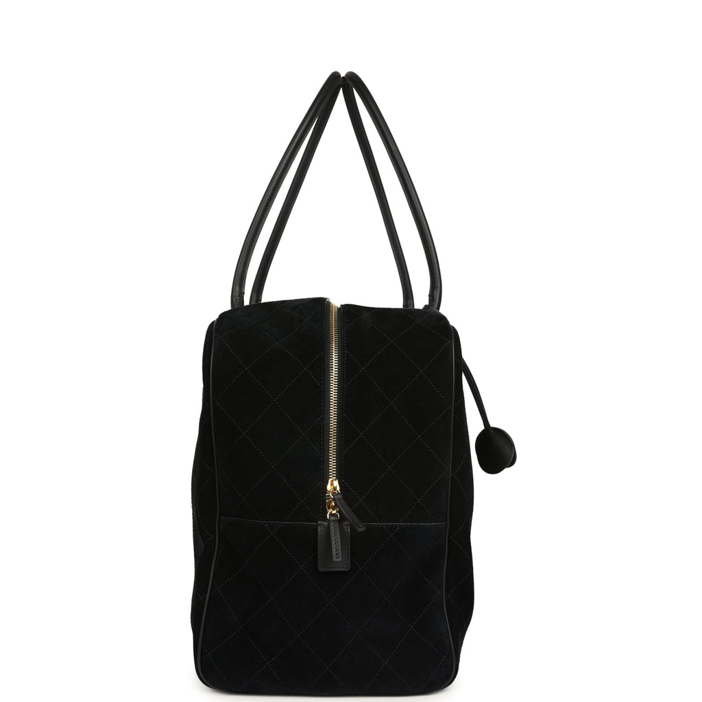 Maxi "Perfect Bowling" Bag Black Suede Gold Hardware