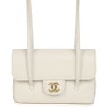 Mini Preppy Coco Clutch with Straps White Shiny Caviar Brushed Gold Hardware