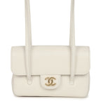 Mini Preppy Coco Clutch with Straps White Shiny Caviar Brushed Gold Hardware