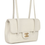 Mini Preppy Coco Clutch with Straps White Shiny Caviar Brushed Gold Hardware