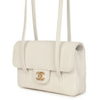 Mini Preppy Coco Clutch with Straps White Shiny Caviar Brushed Gold Hardware