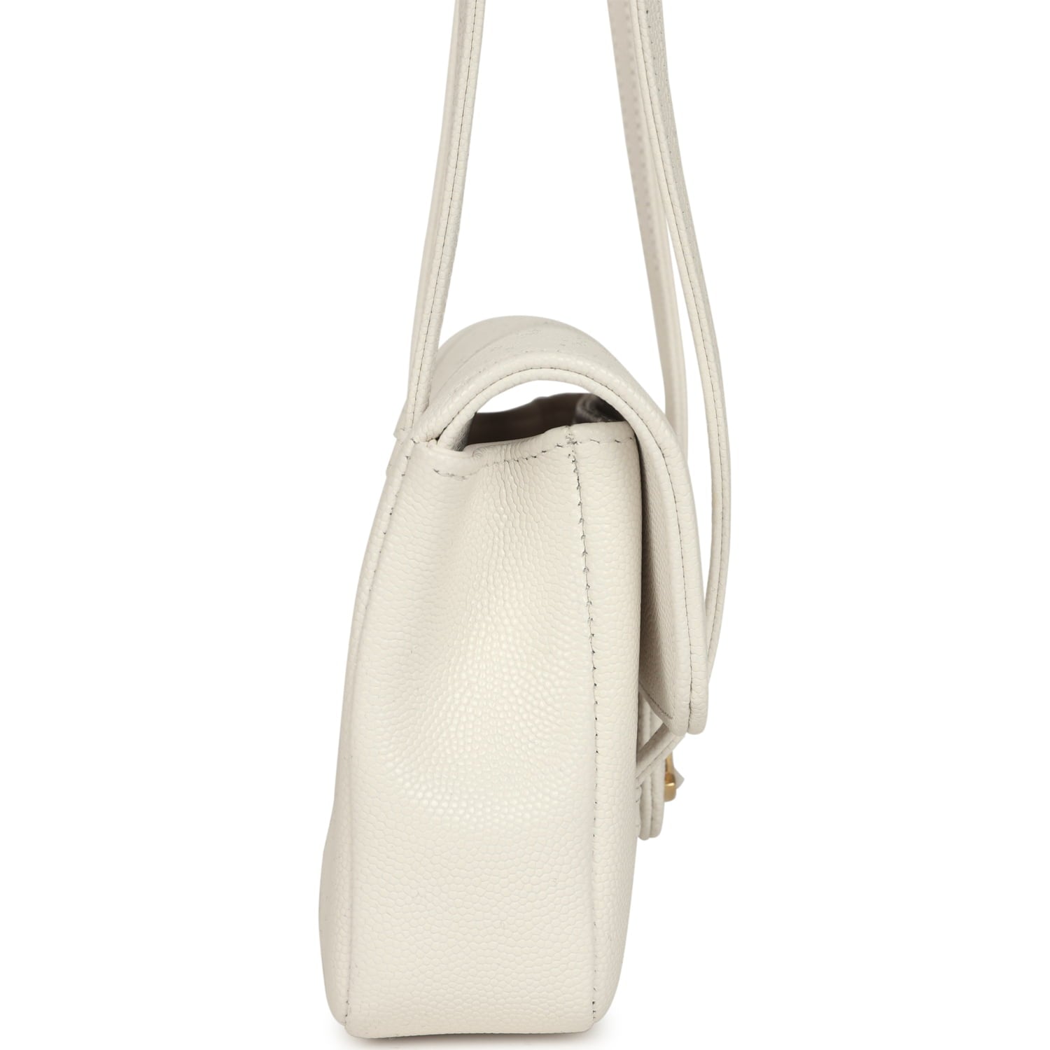 Mini Preppy Coco Clutch with Straps White Shiny Caviar Brushed Gold Hardware