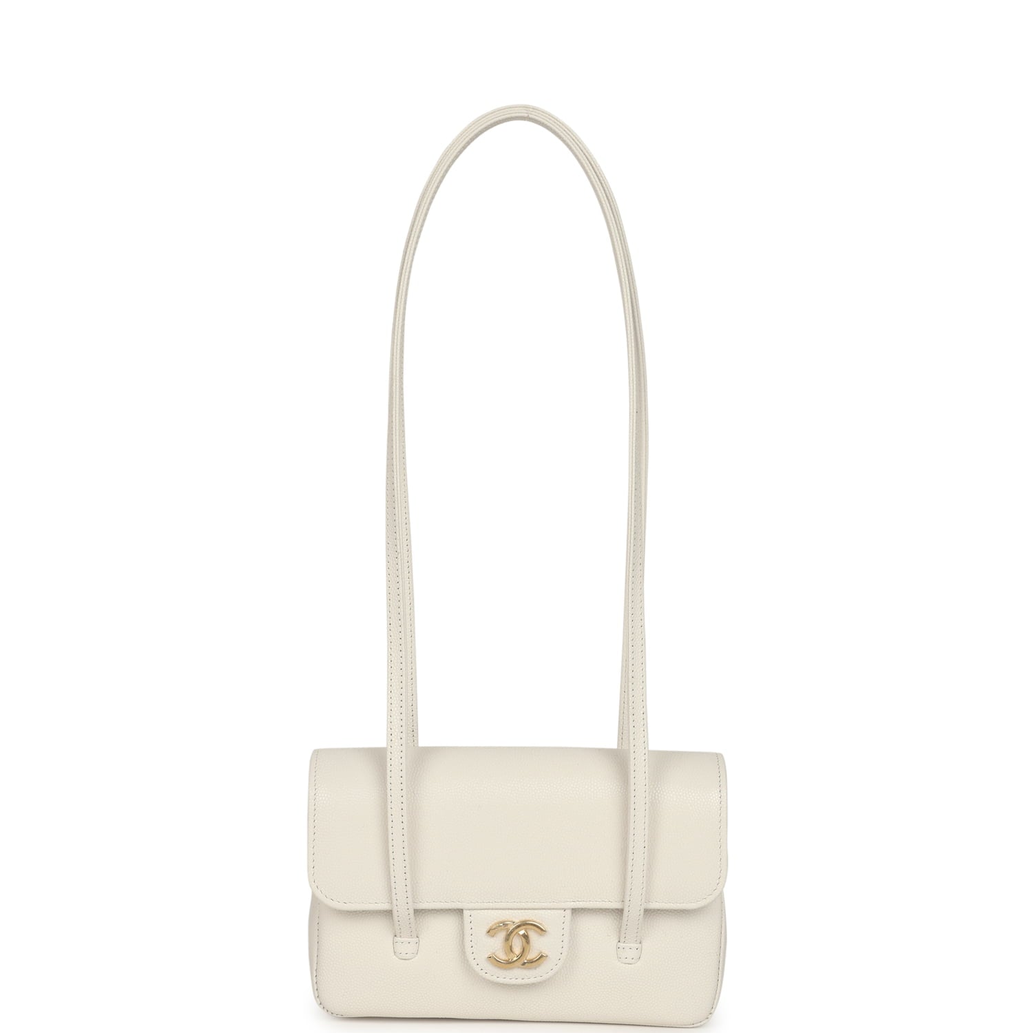 Mini Preppy Coco Clutch with Straps White Shiny Caviar Brushed Gold Hardware