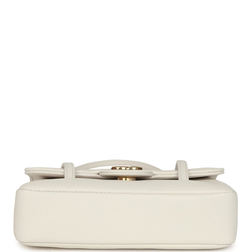 Mini Preppy Coco Clutch with Straps White Shiny Caviar Brushed Gold Hardware