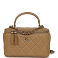 Small Top Handle Vanity Case Dark Beige Lambskin Light Gold Hardware