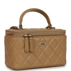 Small Top Handle Vanity Case Dark Beige Lambskin Light Gold Hardware