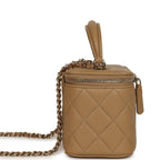Small Top Handle Vanity Case Dark Beige Lambskin Light Gold Hardware