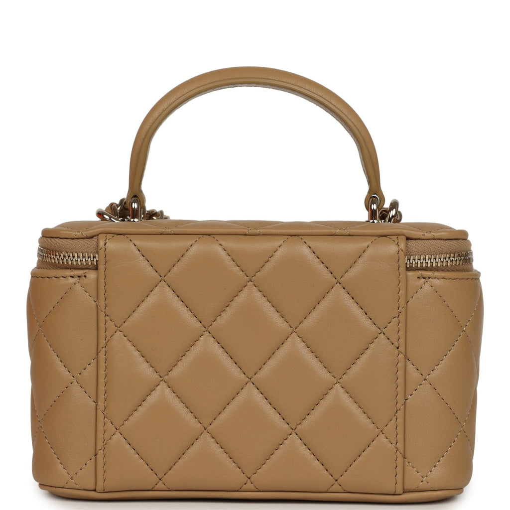 Small Top Handle Vanity Case Dark Beige Lambskin Light Gold Hardware