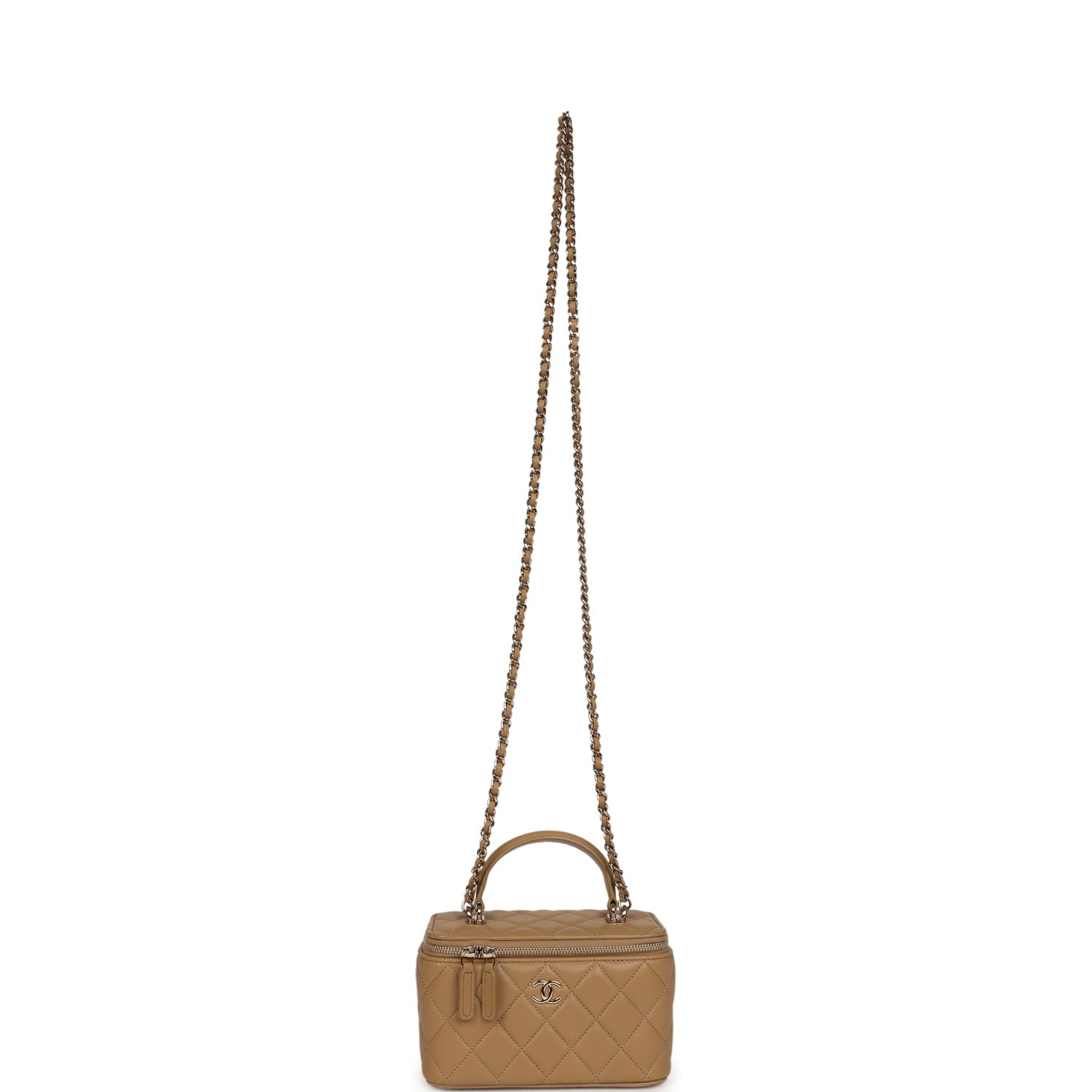 Small Top Handle Vanity Case Dark Beige Lambskin Light Gold Hardware