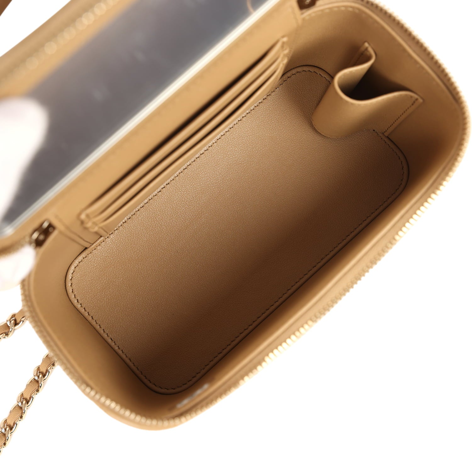 Small Top Handle Vanity Case Dark Beige Lambskin Light Gold Hardware