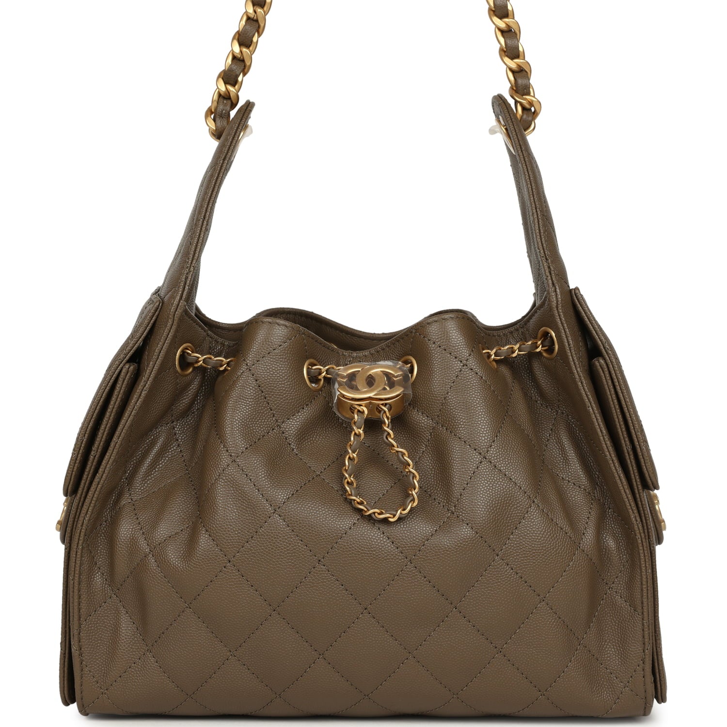 Small 25 Hobo Bag Dark Khaki Caviar Antique Gold Hardware