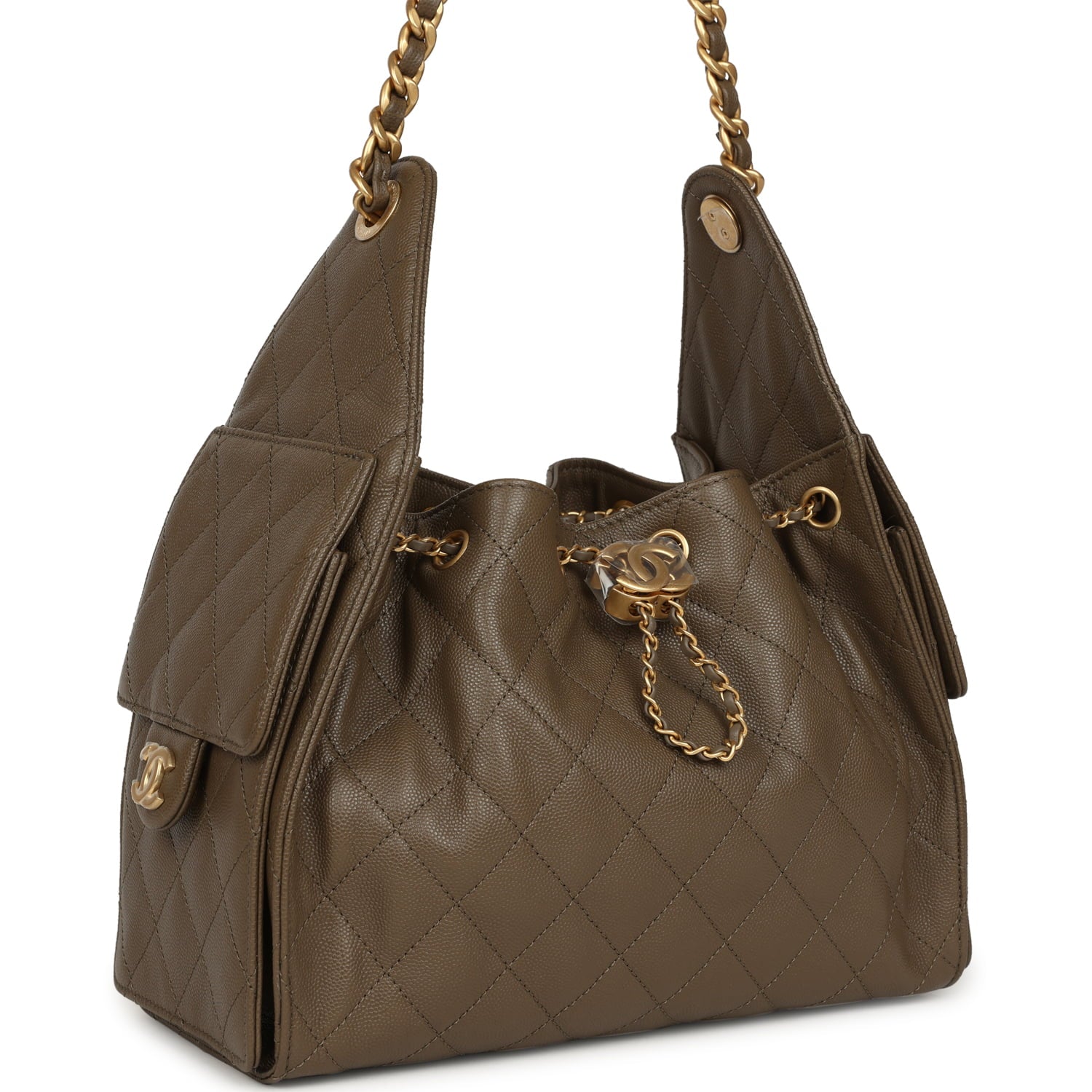 Small 25 Hobo Bag Dark Khaki Caviar Antique Gold Hardware